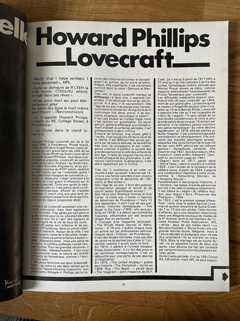 Magazine Metal Hurlant Spécial Lovecraft